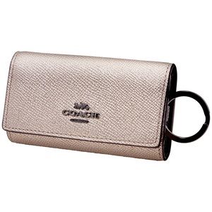 COACH Ladies Platinum Metallic Leather 6 Ring Key Case